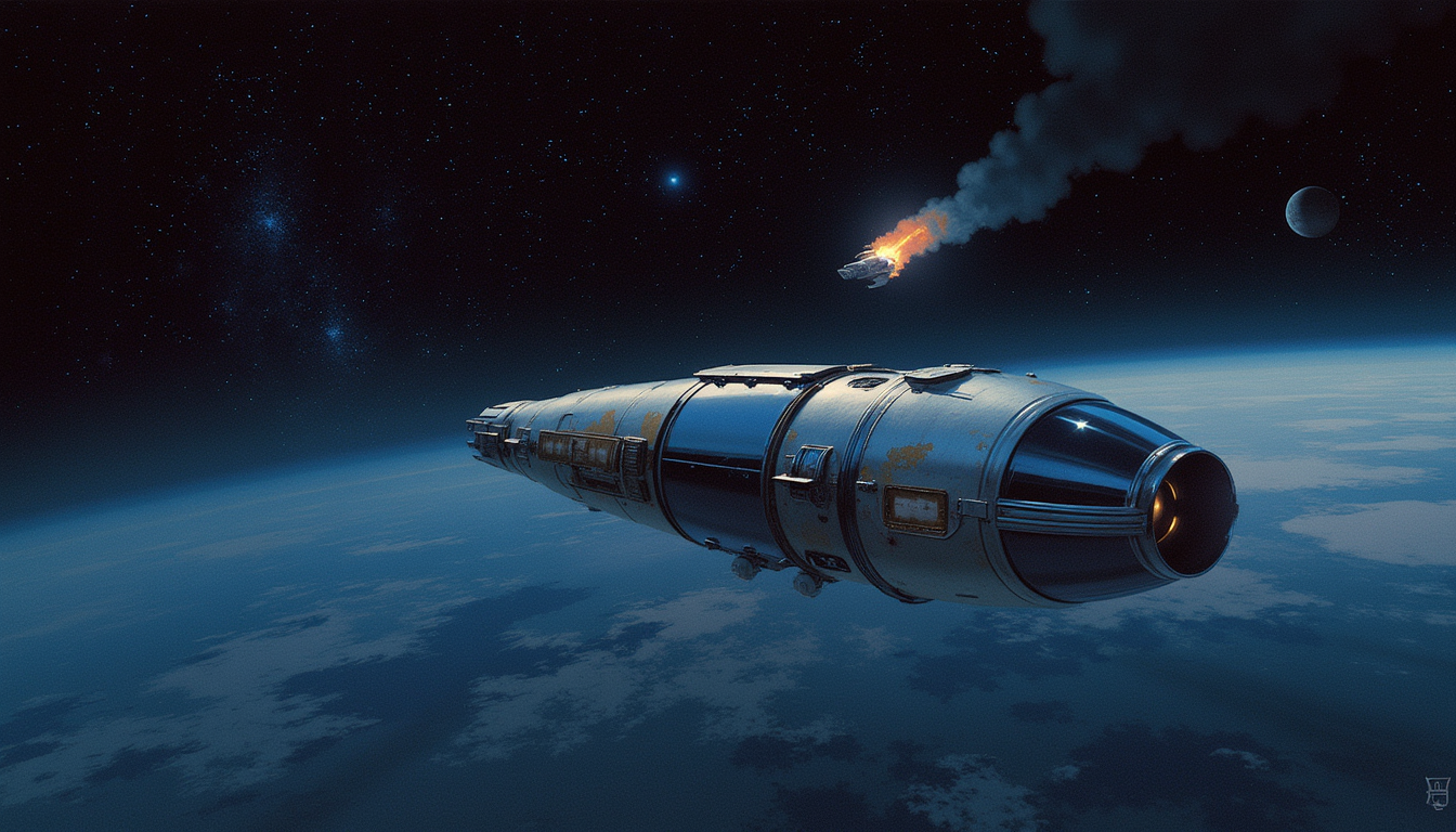 A sealed escape pod adrift, the wreck it came from reduced to a distant ember