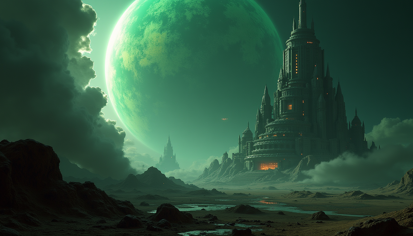 A Genesis-born green world with a fortress citadel rising in tiers on its fresh surface